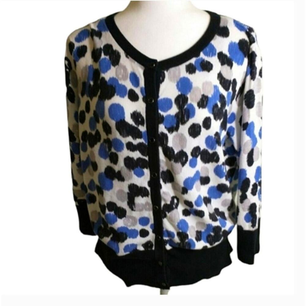 AB Studio Women's XL Cardigan Sweater Multicolor Polka Dot 3/4 Sleeve Cotton - Picture 12 of 16